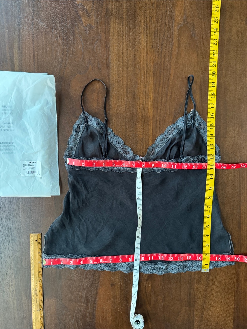SKIMS 100% SILK ROMANCE LACE TRIANGLE CAMI CAMISOLE ONYX MULTI S TP-CAM-6946W - Picture 12 of 16